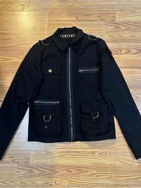 Vintage 90’ Kemical Coat Jacket Goth Grunge Black Metal Zip 9 Medium Y2K Alt